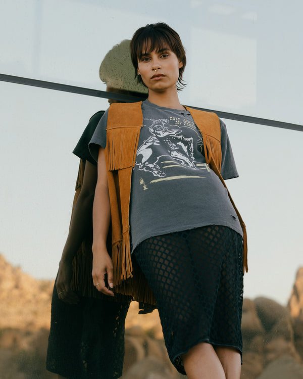 Junk Food Clothing Women's Aint My First Rodeo Vintage Destroy Tee Vintage Black