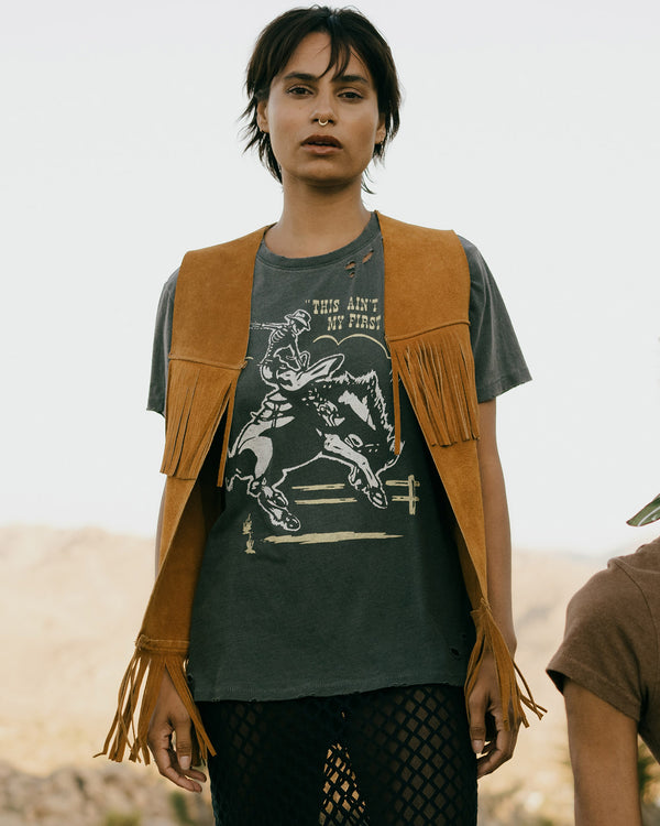 Junk Food Clothing Women's Aint My First Rodeo Vintage Destroy Tee Vintage Black