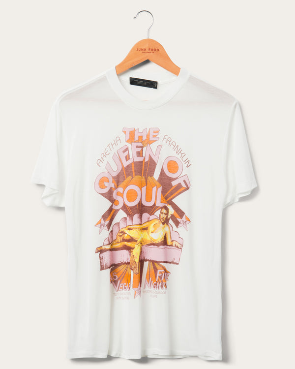 junk food clothing Women's Aretha Franklin Queen of Soul Vintage Tissue Tee Vintage White