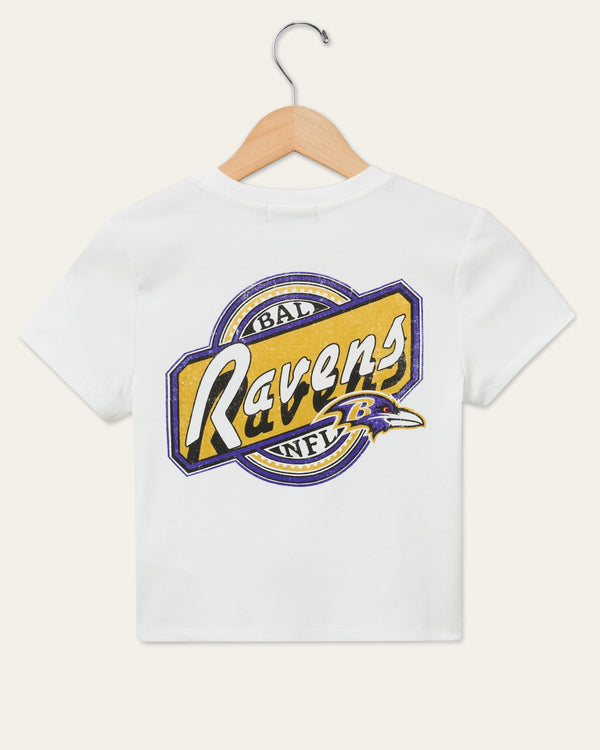 Junk Food Clothing Women's Baltimore Ravens Cheers Baby Tee Vintage White