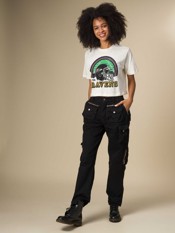 Junk Food Clothing Women's Baltimore Ravens Game Time Mock Neck Crop Tee Vintage White