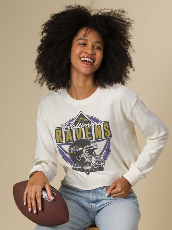 Junk Food Clothing Women's Baltimore Ravens Helmet Crop Fleece Vintage White