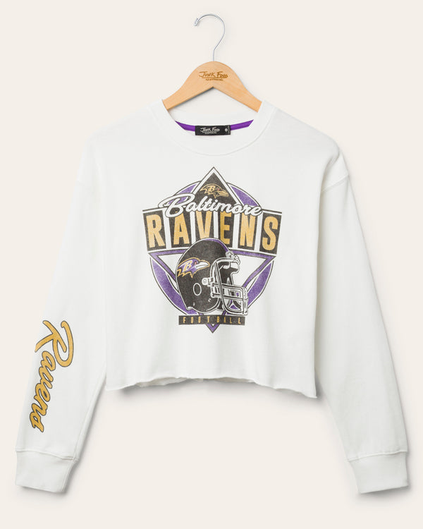 junk food clothing Women's Baltimore Ravens Helmet Crop Fleece Vintage White