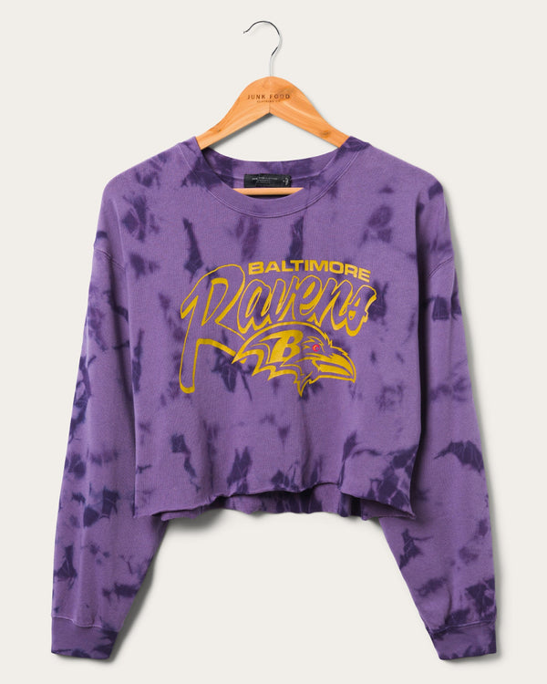 junk food clothing Women's Baltimore Ravens Long Sleeve Loose Knit Crop Purple