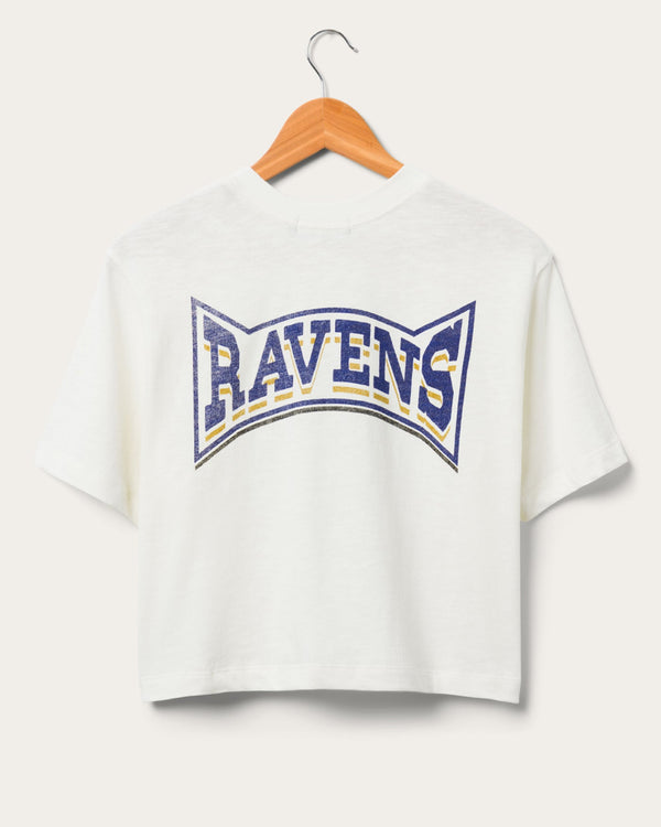 Junk Food Clothing Women's Baltimore Ravens Mock Neck Crop Tee White