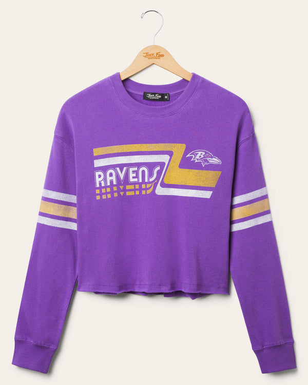junk food clothing Women's Baltimore Ravens Retro Crop Fleece Purple