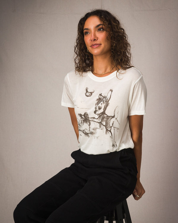 Junk Food Clothing Women's Bambi Sketch Vintage Tissue Tee Vintage White