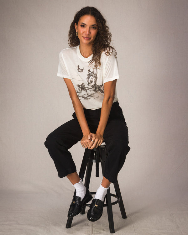 Junk Food Clothing Women's Bambi Sketch Vintage Tissue Tee Vintage White