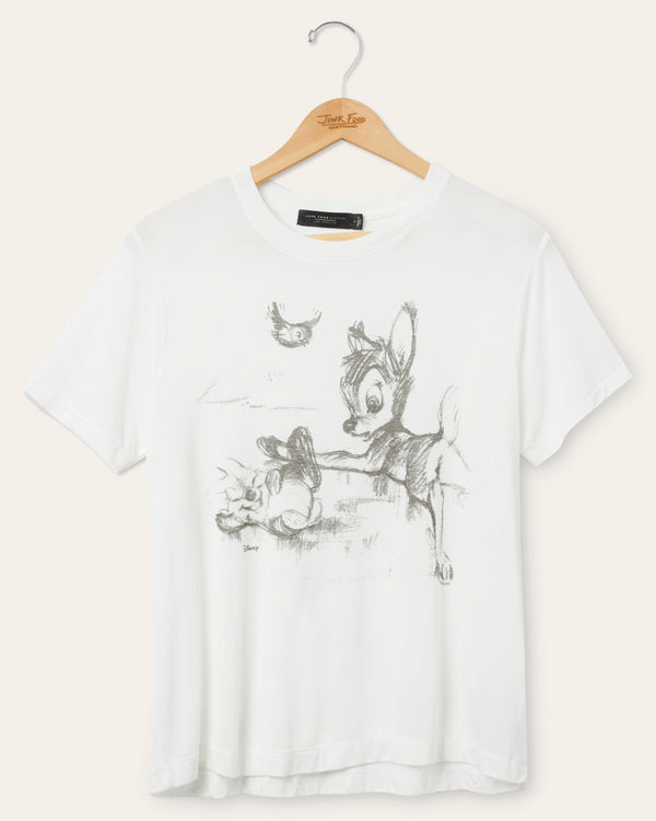 junk food clothing Women's Bambi Sketch Vintage Tissue Tee Vintage White