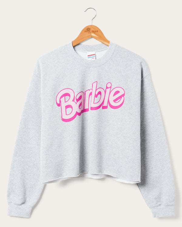 junk food clothing Women's Barbie Cropped Flea Market Fleece Heather Grey