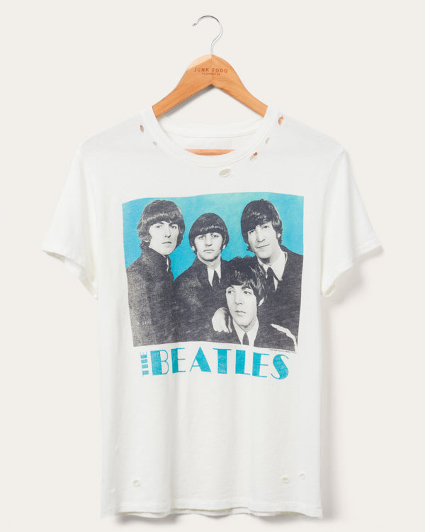 junk food clothing Women's Beatles Blue Vintage Destroy Tee Vintage White