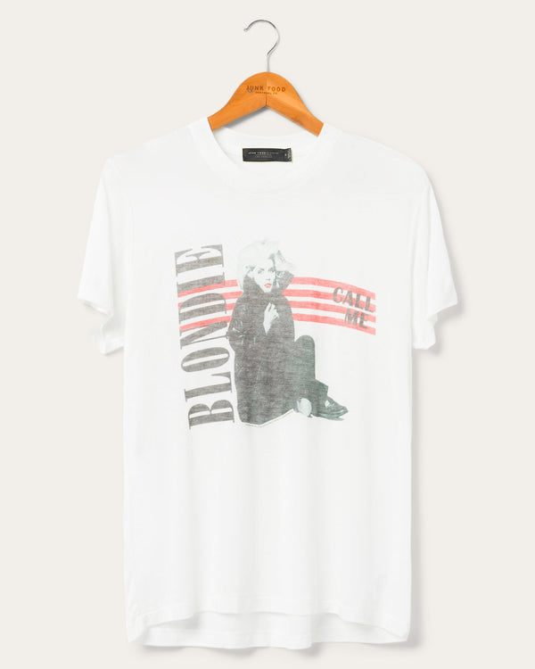 junk food clothing Women's Blondie Call Me Vintage Tissue Tee Vintage White