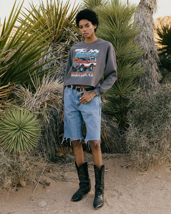 Junk Food Clothing Women's Bronco Cropped Flea Market Fleece Charcoal
