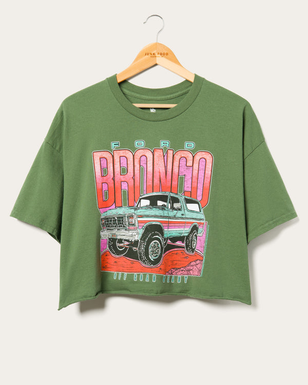 junk food clothing Women's Bronco Off Road Ready Flea Market Crop Tee Military Green