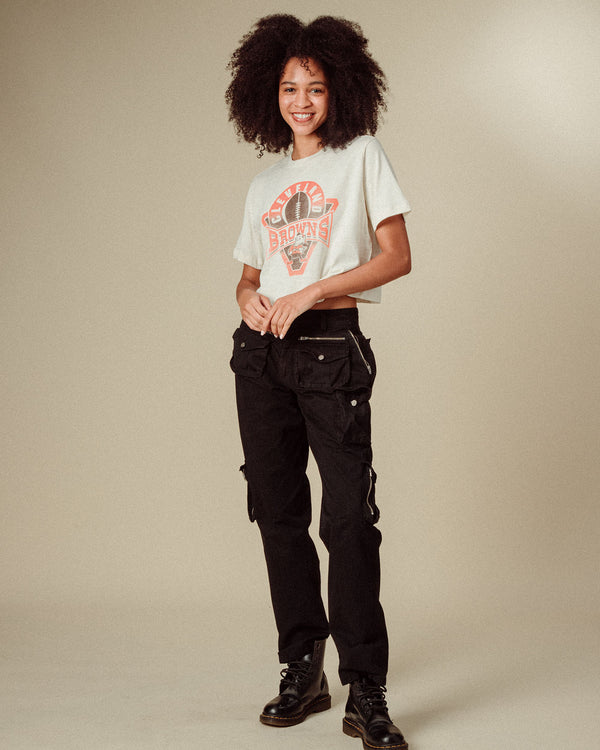 Junk Food Clothing Women's Browns Mock Neck Crop Tee White