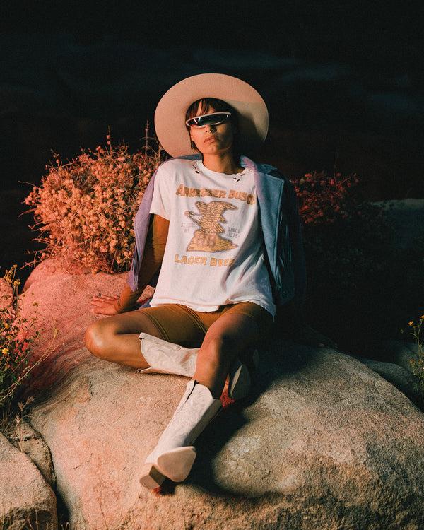 Junk Food Clothing Women's Budweiser AB Eagle Vintage Destroy Tee Vintage White