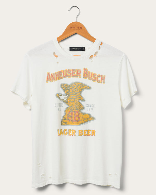 junk food clothing Women's Budweiser AB Eagle Vintage Destroy Tee Vintage White