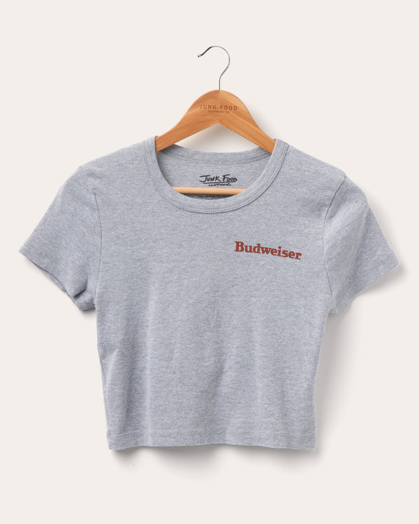 junk food clothing Women's Budweiser Anheuser Busch Baby Tee Heather Grey
