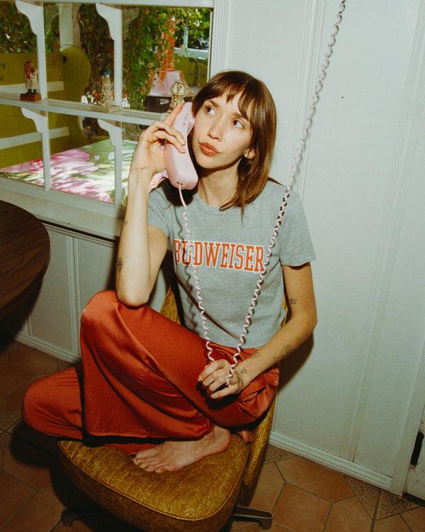 Junk Food Clothing Women's Budweiser Baby Tee Heather Grey