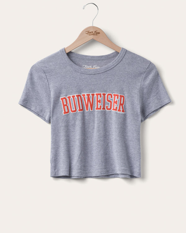 junk food clothing Women's Budweiser Baby Tee Heather Grey