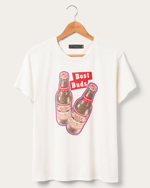 junk food clothing Women's Budweiser Best Buds Vintage Tee Vintage White