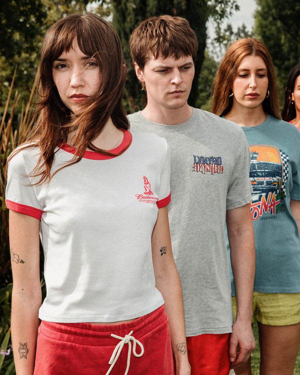 Junk Food Clothing Women's Budweiser Clydesdales Ringer Baby Tee Red/White