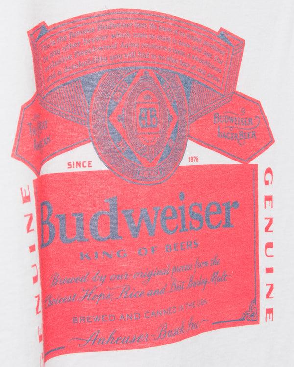 Junk Food Clothing Women's Budweiser Label Cropped Muscle Tank Vintage White