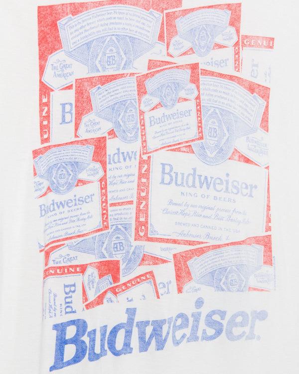 Junk Food Clothing Women's Budweiser Labels Vintage Tissue Tee VINTAGE WHITE