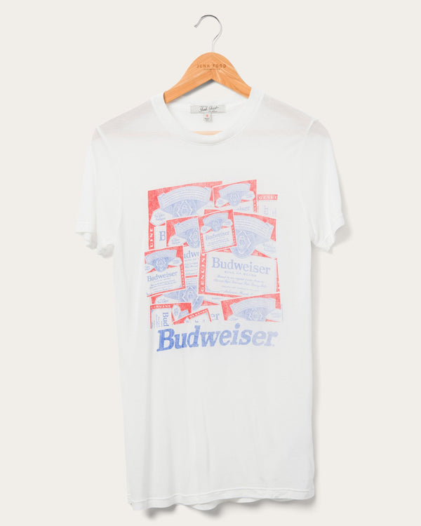junk food clothing Women's Budweiser Labels Vintage Tissue Tee VINTAGE WHITE