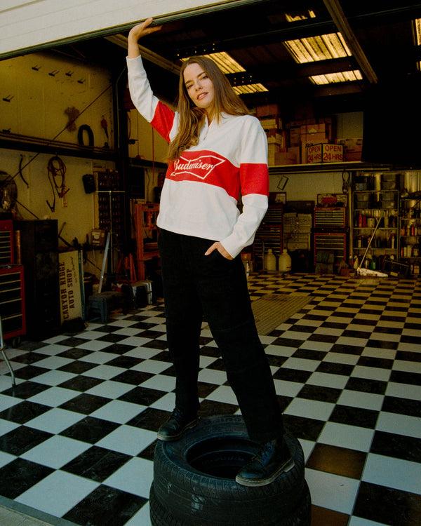 Junk Food Clothing Women's Budweiser Rugby Shirt White/Red