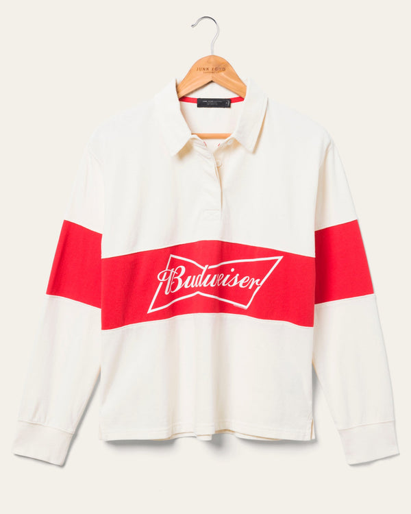 junk food clothing Women's Budweiser Rugby Shirt White/Red