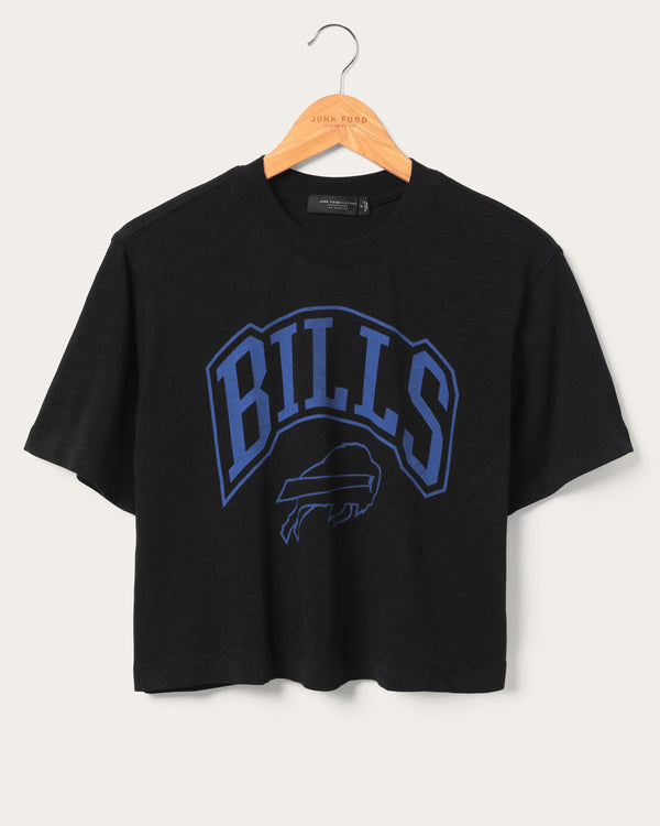 junk food clothing Women's Buffalo Bills Blitz Mock Neck Crop Tee Black