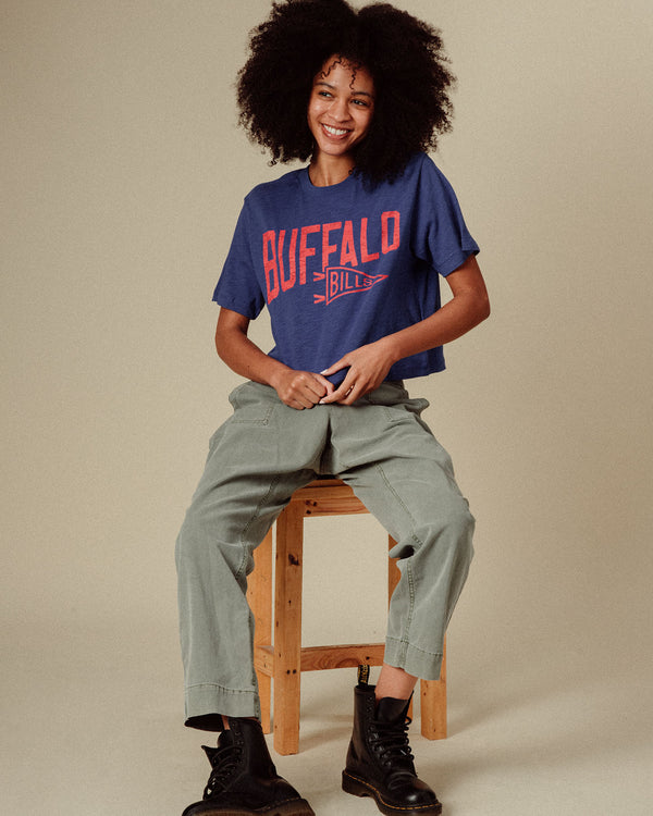 Junk Food Clothing Women's Buffalo Bills Dual Threat Mock Neck Crop Tee Liberty