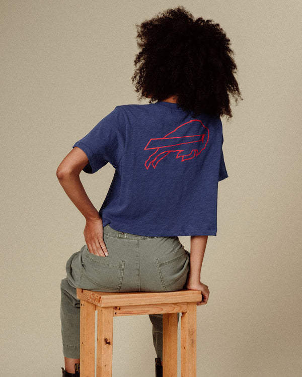 Junk Food Clothing Women's Buffalo Bills Dual Threat Mock Neck Crop Tee Liberty