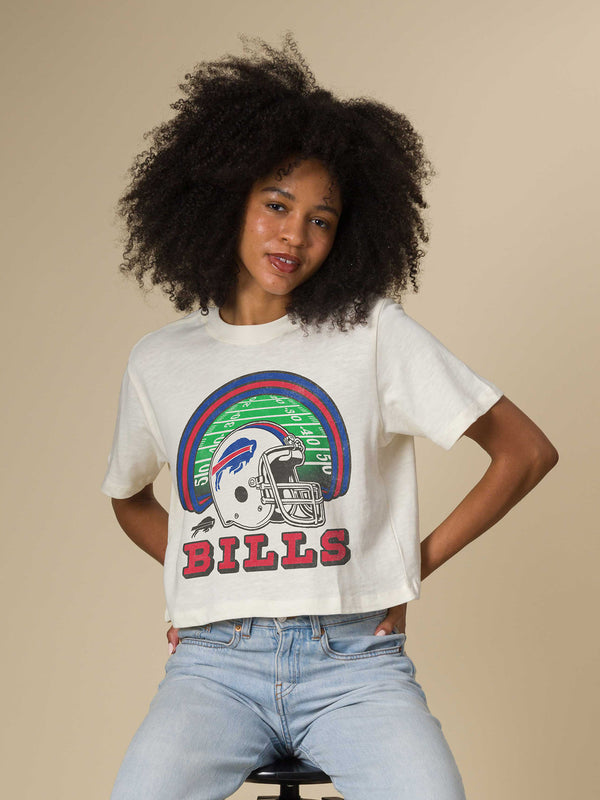 Junk Food Clothing Women's Buffalo Bills Game Time Mock Neck Crop Tee Vintage White