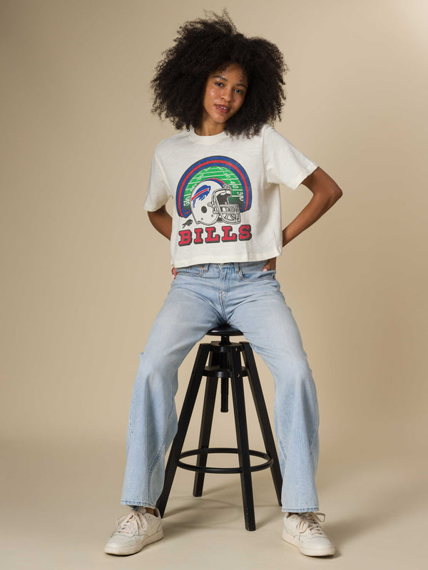 Junk Food Clothing Women's Buffalo Bills Game Time Mock Neck Crop Tee Vintage White