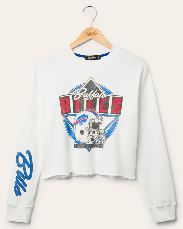 junk food clothing Women's Buffalo Bills Helmet Crop Fleece Vintage White