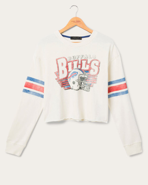 junk food clothing Women's Buffalo Bills Kickoff Crop Crew Fleece Vintage White