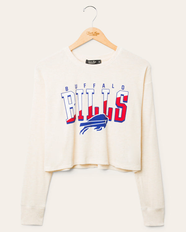 junk food clothing Women's Buffalo Bills Slant Crop Thermal Oatmeal