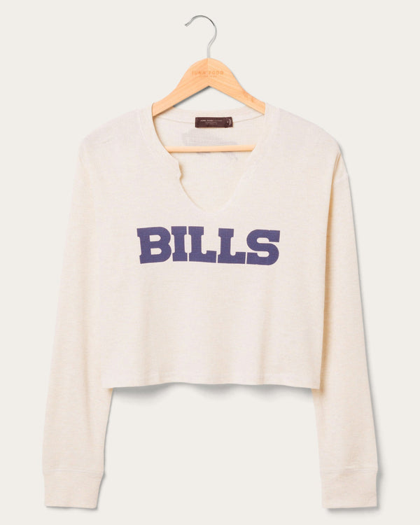 junk food clothing Women's Buffalo Bills Sunday Crop Thermal Oatmeal