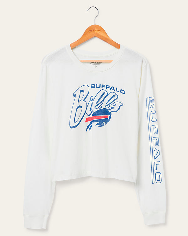 junk food clothing Women's Buffalo Bills Touchdown Long Sleeve Crop Tee White