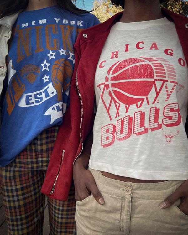 Junk Food Clothing Women's Bulls Short Sleeve Mock Neck Crop Tee White