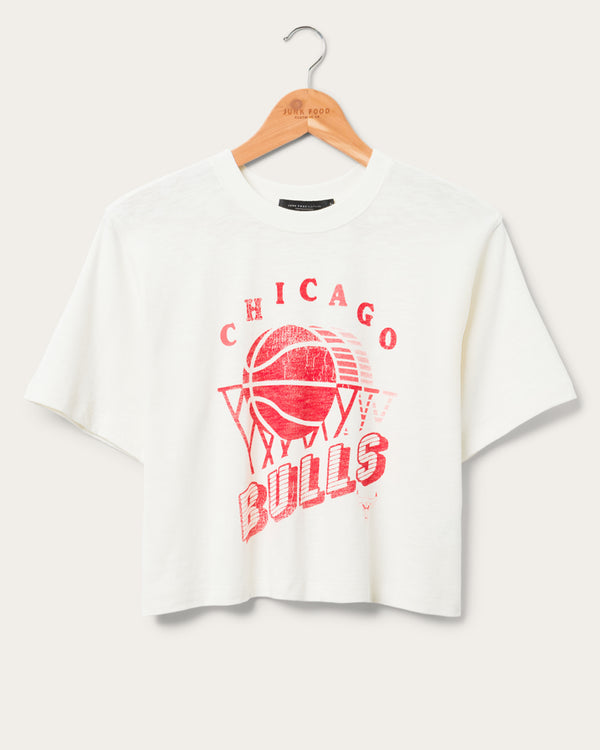 junk food clothing Women's Bulls Short Sleeve Mock Neck Crop Tee White