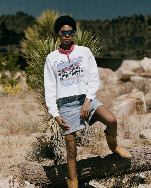 Junk Food Clothing Women's Busch Light Cropped Flea Market Fleece White