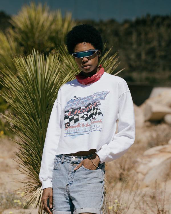 Junk Food Clothing Women's Busch Light Cropped Flea Market Fleece White