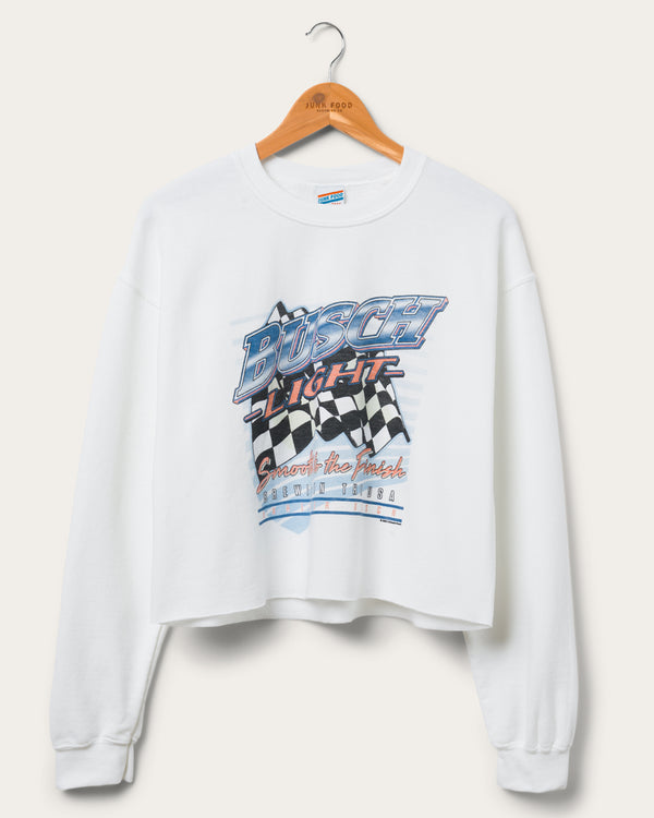 junk food clothing Women's Busch Light Cropped Flea Market Fleece White
