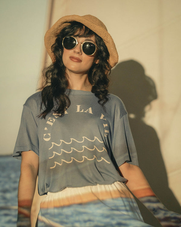 Junk Food Clothing Women's C'est La Vie Vintage Tissue Tee Deep Indigo