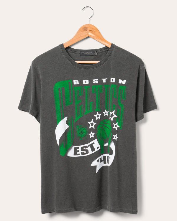 junk food clothing Women's Celtics Banner Vintage Tee True Black