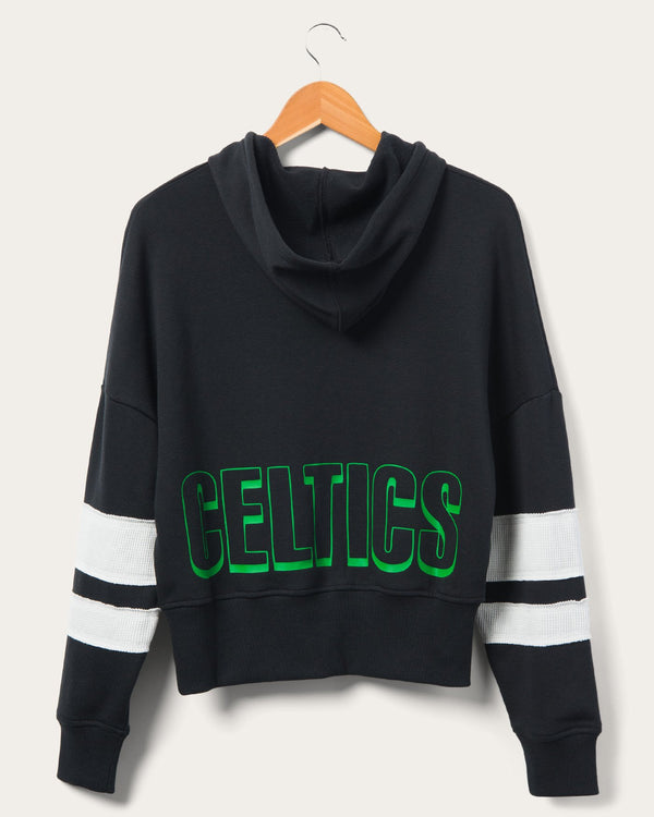 Junk Food Clothing Women's Celtics Overtime Striped Fleece Hoodie True Black