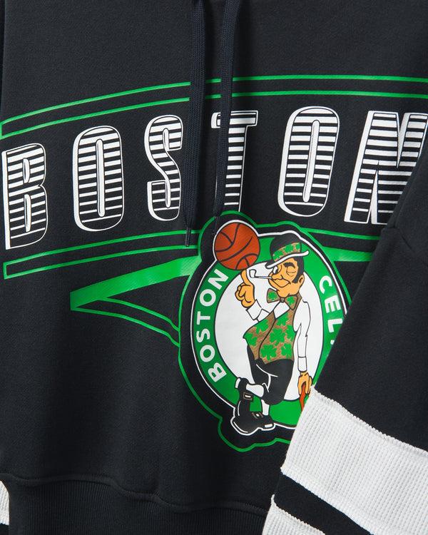 Junk Food Clothing Women's Celtics Overtime Striped Fleece Hoodie True Black